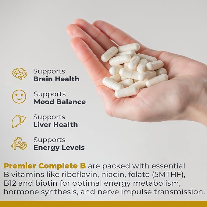 Premier Research Labs Complete B: Vitamin B Complex Supplement for Optimal Health | Vitamin B Supplement with Biotin | 9 Active B Vitamins | for Liver, Energy & Brain Support - 60 Capsules