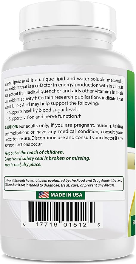 Best Naturals Alpha Lipoic Acid 600 mg 60 Capsules - ALA Powerful Antioxidant (60 Count (Pack of 3))
