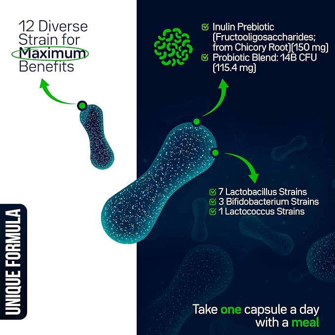 Fresh Flora - Probiotics & Prebiotics For Women and Men - 15 Billion CFU - Lactobacillus Lactospore - Howaru Strengthens Immunity - Digestive & Gut Health - Gas & Bloating Relief - 30 Veggie Capsules