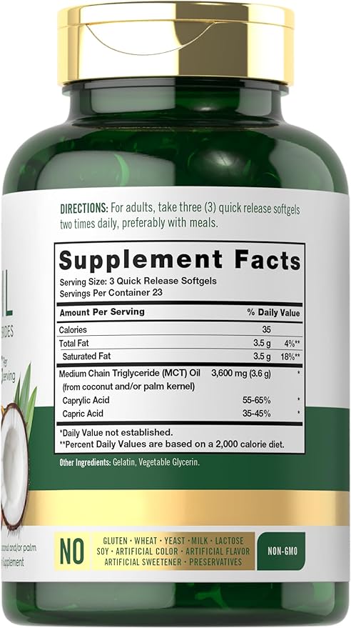 Carlyle MCT Oil Capsules | 3600mg | 70 Softgels | Keto Coconut Oil | with Caprylic & Capric Acid | Non-GMO and Gluten Free Supplement