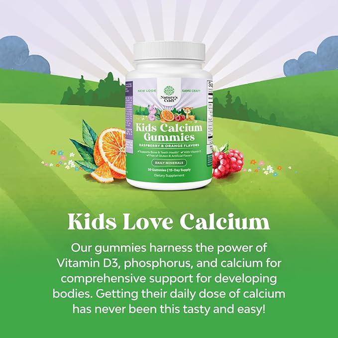 Natures Craft Tasty Kids Calcium Gummies - Vitamin D & Calcium Gummies for Children - Vitamin with & D for Muscle Bone Development Gelatin-Free Kosher Childrens 30ct (1 Pack)