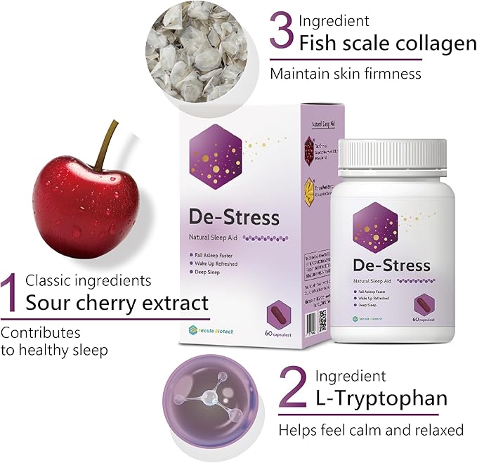Natural Sleep & Mood Support for Adults | Melatonin-Free Calming Aid with Postbiotics, Tart Cherry & Collagen | Gut & Skin Health Supplement | 60 Capsules