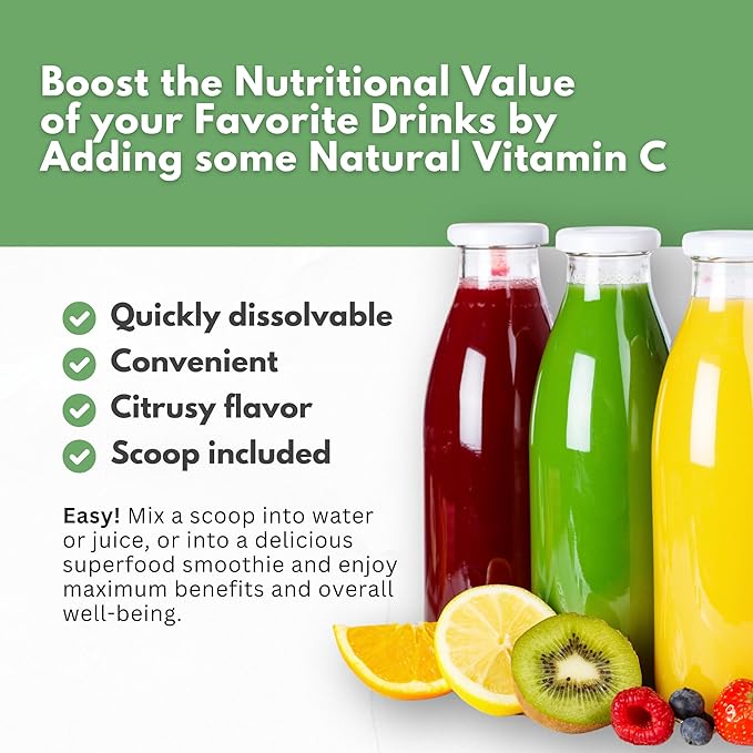 Natural Vitamin C from Organic Acerola Cherry & Camu Camu Powder - High Absorption with Citrus Bioflavonoids - Immune System & Collagen Booster - Anti Aging Skin Vitamins Made in USA 90 servings