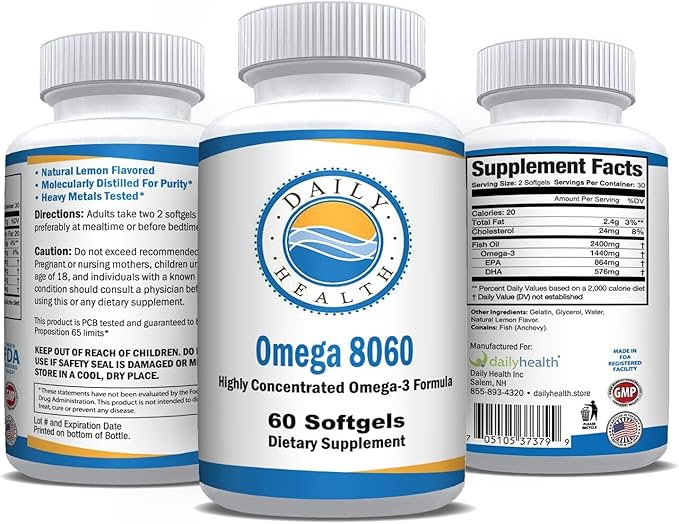 Omega 8060 2400mg Omega 3 Fish Oil Joint Health Supplement 60 softgel - 3 Month Supply - 3pk