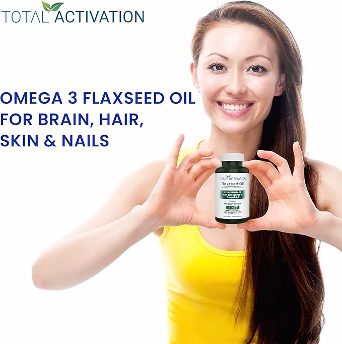 Organic Flaxseed Oil 1,000 mg Omega-3, Immune System Booster with Omega 3,6,9 from Natural ALA, Supports Healthy Hair, Skin and Nails, 100 Rich Liquid Softgels Per Bottle
