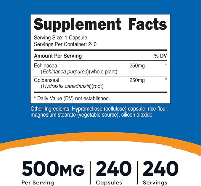 Nutricost Echinacea & Goldenseal Root, 500mg, 240 Capsules (3 Bottles) - Veggie Caps, Non GMO, Gluten Free