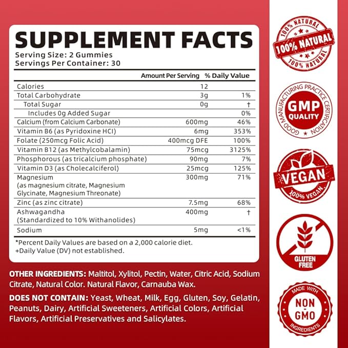 softbear Calcium Magnesium Zinc Gummies for Women, Calcium Magnesium Supplement High Absorption Calcium 600 mg with Vitamin D3 for Bone Strength Vegan Raspberry Flavor 60 Gummies
