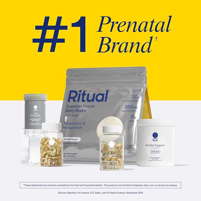 Ritual Essential for Women Prenatal Multivitamin: Folate & Choline for Neural Tube Support, Omega-3 DHA for Fetal Brain Development, Iron, Calcium-Helper D3 & K2, Non-GMO, Vegan, Citrus, 30 Days