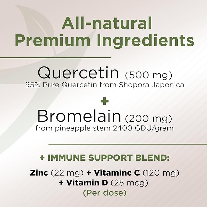 Gade Nutrition Quercetin with Vitamin C and Zinc - Quercetin 500mg - Quercetin with Bromelain - Zinc Quercetin - Quercetin Supplements + Vitamin D3 (Non-GMO, Gluten-Free, Vegan) - 4 Month Supply