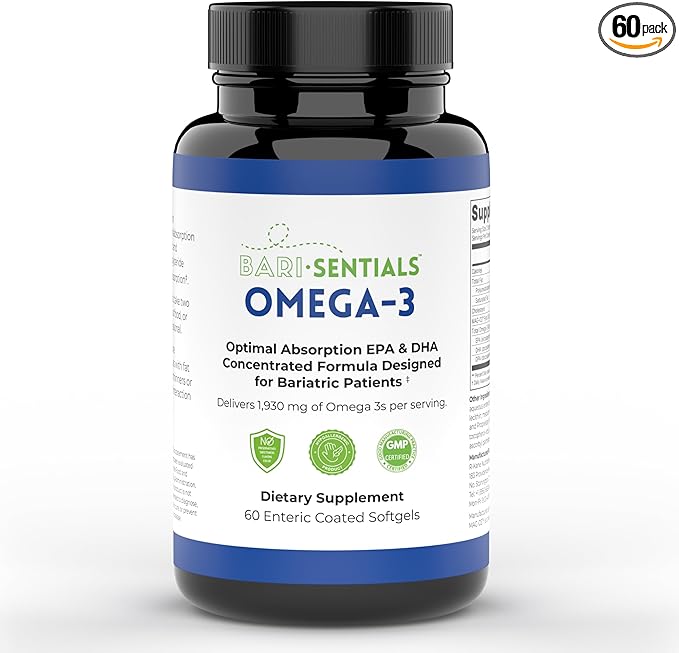 Barisentials Omega-3 Supplement - 1,930mg EPA & DHA Per Serving- Designed for Bariatric Patients- High Absorption MAG-03 Technology - 60 Coated Softgels (1-Month Supply)