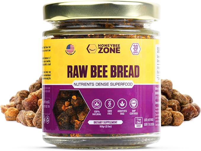 Bee Bread Capsules & Raw Jar Superfood for Energy Boost, Immune Support | Non-GMO, Gluten-Free, 60 Veggie Caps + 3.5 oz Fermented Bee Pollen
