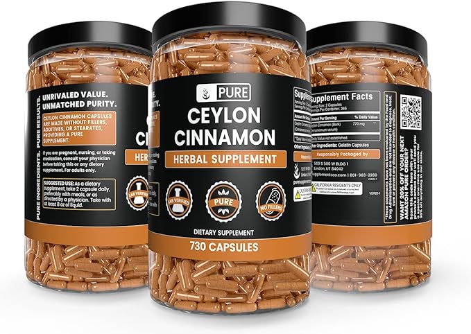 PURE ORIGINAL INGREDIENTS Ceylon Cinnamon and Beta Alanine Capsules Bundle (730 Capsules Each) No Magnesium or Rice Fillers, Lab Verified
