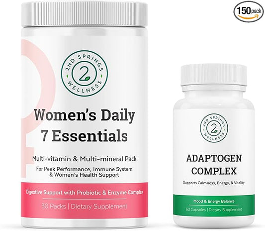 Women's Daily 7 Essentials & Adaptogen Complex Bundle - Complete Multivitamin Pack with Stress Adaptation Support for Women's Optimal Health