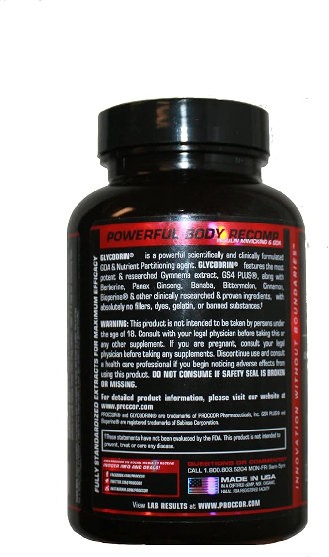 GLYCODRIN | Powerful GDA with Berberine HCL, Cinnamon, Banaba, Patented GS4 Plus & More; 120 V Caps (60 Servings)