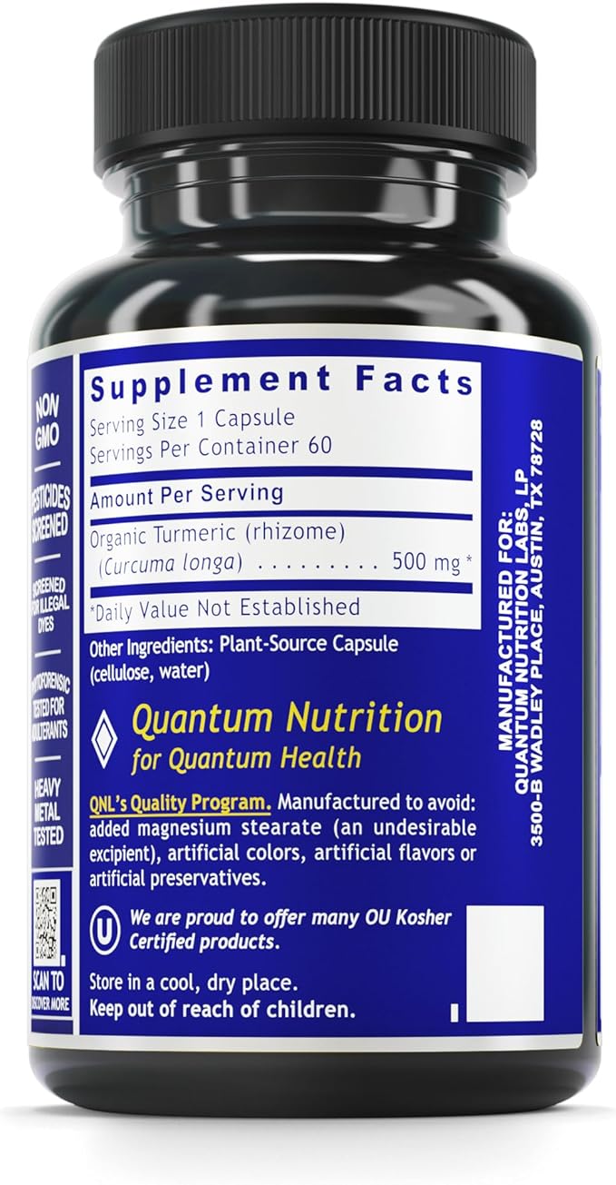 Quantum Nutrition Labs Turmeric - Turmeric Capsules, Turmeric Curcumin Supplement, Liver Support, 500 mg of Curcuma Per Capsule - 60 Vegetarian Capsules