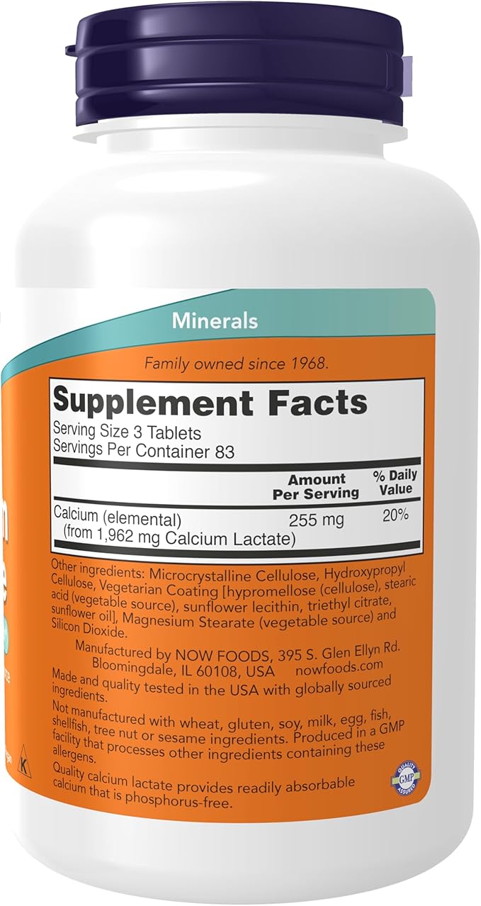 NOW Foods Supplements, Calcium Lactate, Supports Bone Health, Easy to Swallow Tablet, 250 Tablets