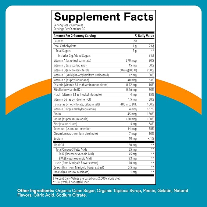 SmartyPants Teen Guy Multivitamin Gummies - Improved Formula: Omega 3 (DHA/EPA), Vitamin D3, C, Vitamin B12, B6, A, K & Zinc, Folate, Gluten Free, Fruit Flavor, 60 Count (30 Day Supply)
