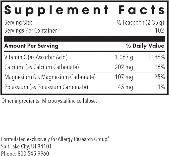 Allergy Research Group - Buffered Vitamin C Powder - Antioxidant, Immune, Calcium/Mag/K - 240 g (8.5 oz)