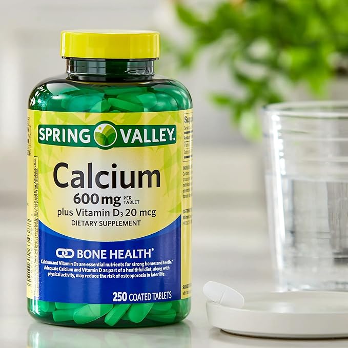 Spring Valley Calcium 600 mg Plus Vitamin D3, 250 Coated Tablets. Bone Health Support Supplement. 800 IU Vitamin D per Tablet Bundle with 45 Diabetes Decoded