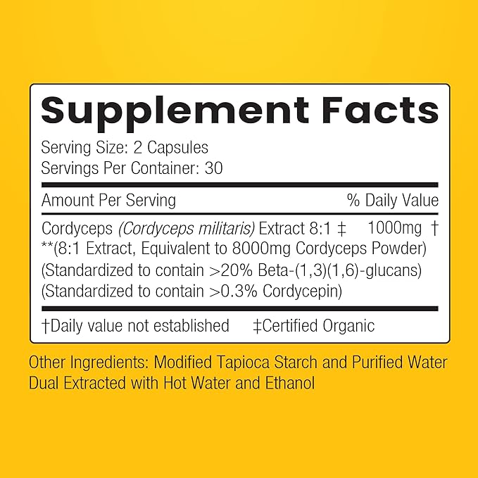 ENCAPSULATE Cordyceps Capsules 8:1 Extract – Premium Organic Fruiting Body 8:1 Mushroom Extract – Adaptogen Mushroom Supplement for Performance, Energy, Stamina & Immune Support – 60 Vegan Capsules