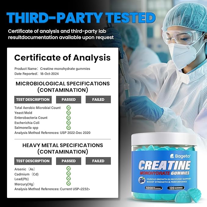 Creatine Monohydrate Gummies 5000mg for Men & Women, Gomitas de Creatina 5g Creatine Monohydrate,0g Sugar Chewables Creatine Pre-Workout for Muscle Strength, Vegan (Strawberry and Blueberry)
