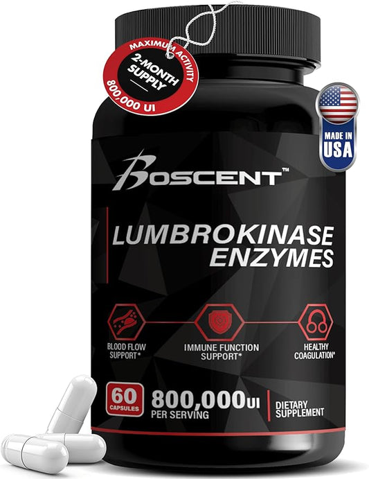 Lumbrokinase Supplement 40mg (60 Capsules) - Maximum Activity-800,000 UI - Pure Lumbrokinase Enzymes Digestive enzymes, Better Than serrapeptase Nattokinase Supplement, Lab Tested, Non GMO