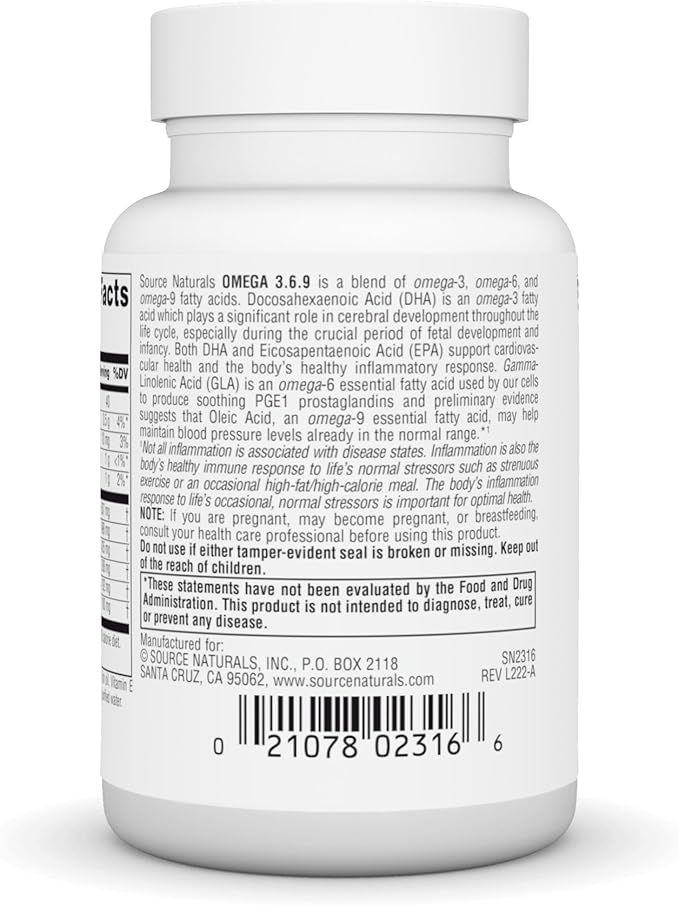 Source Naturals Omega 3-6-9, Essential Fatty Acid Complex for Heart and Brain Health* - 30 Softgels