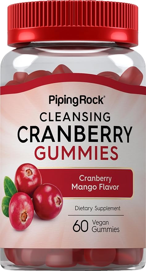 Piping Rock Cranberry Gummies | 60 Count | Cranberry Mango Flavor | Cleansing Supplement | Vegan Gummy | Non-GMO, Gluten Free