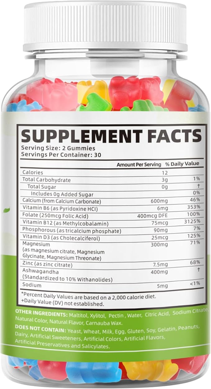 softbear Calcium Magnesium Zinc Gummies for Women, Calcium Magnesium Supplement Chewable Calcium 600 mg with Vitamin D3 for Bone Strength Vegan Mixed Fruit Flavor 120 Gummies