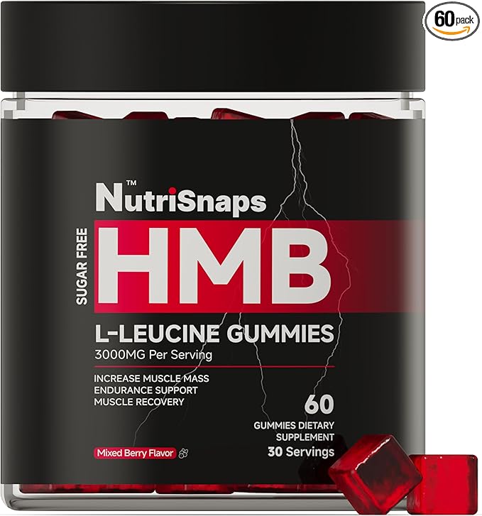 Sugar Free HMB and Leucine Gummies, HMB and Leucine Amino Acid Supplements for Men Women, with CoQ10, Rhodiola Rosea for Muscle Growth and Fast Workout Recovery, Vegan, Mixberry Flavor, 30 Servings