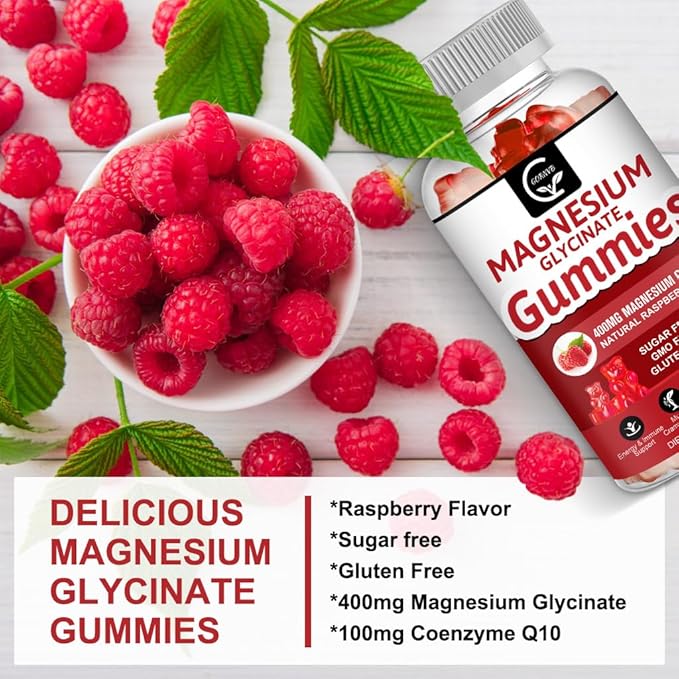 Magnesium Glycinate Gummies 400mg, Mg Potassium Supplement with Chelated Magnesium Malate Complex, Vitamin D, B6, and CoQ10, Supports for Memory, Calm, Mood & Sleep - 60 Count (Pack of 1)