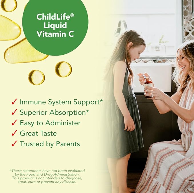 CHILDLIFE ESSENTIALS Liquid Vitamin C - Vitamin C Liquid for Kids, Toddlers, & Babies, Pure Vitamin C Supplement, Immune System Support, Natural Orange Flavor, 4 Fl Oz (Pack of 1)
