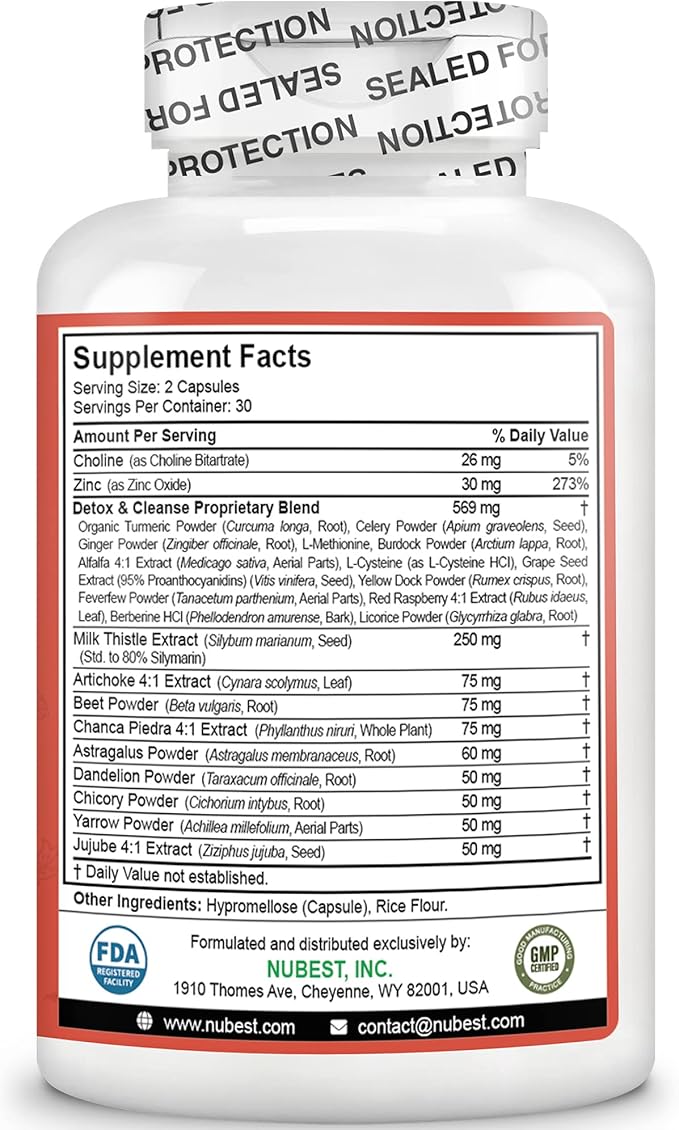 NuBest Liver Cleanse Detox & Repair - Liver Supplement by LIVERTOX with Milk Thistle, Choline, Beet, Turmeric, Artichoke & Dandelion - Liver Supplement Supports Healthy Liver - Pack 2