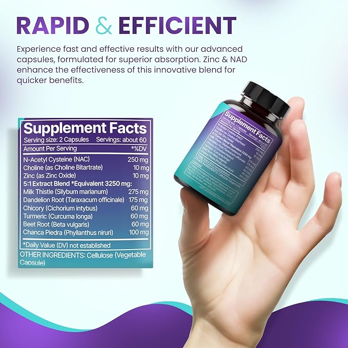 Liver Support & NAC 120 Capsules with Milk Thistle, Dandelion Root, Chicory, Turmeric, Beet Root, Chanca Piedra