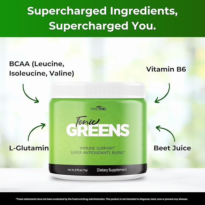 Tonic Greens Powder Vitamin Boost Supplement Official Formula - Natural Green Blend Energy Supplement Extra Strength - BCAA L-Glutamine Vitamin B6, Revolutionary Energy Fix Solution Reviews (2 Pack)