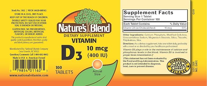 Nature's Blend Vitamin D 400 IU 100 Tablets