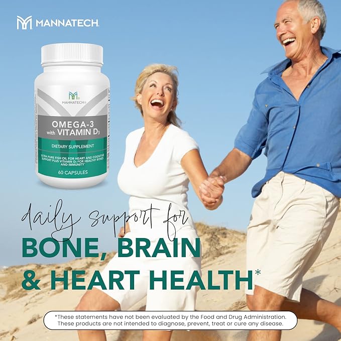Mannatech Omega-3 with Vitamin D3 for Bone, Heart Health and Cognitive Support, Made of Pure Fish Oil