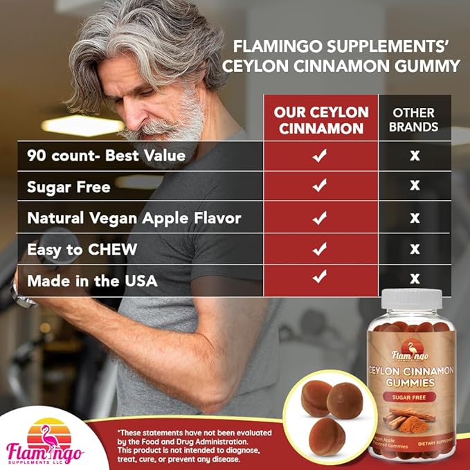 Sugar Free Ceylon Cinnamon Gummies Sugar Regulation, Neuroprotective- Supplement with Chromium and Cinnamon Bark- Alternative to Cinnamon Capsules - 90 Chews
