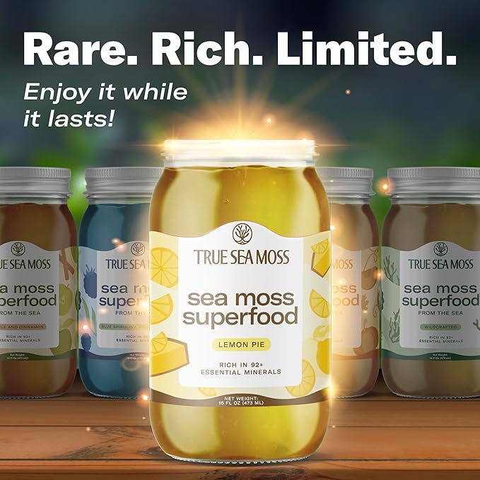 TrueSeaMoss Sea Moss Gel – Made in USA – Wildcrafted Seamoss, Fresh Fruits & Sea Vegetables – Lemon Pie, Pack of 1 (Labels may Vary)