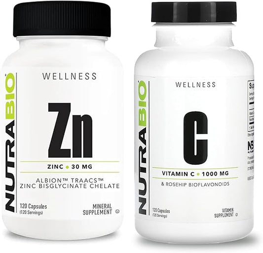 NutraBio Zinc Chelate and Vitamin C with Rose HIPS Supplement Bundle – Vitamin Supplement Bundle May Help with Antioxidant and Immune Support, and Overall Health and Wellness