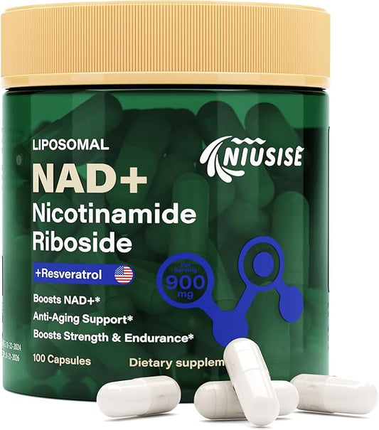 NAD Supplement, NAD Nicotinamide Riboside 900 Mg for Men and Women, Liposomal NAD+ Supplement with Nicotinamide Riboside, Resveratrol & Quercetin, Energy, Boost NAD+, 100 Capsules