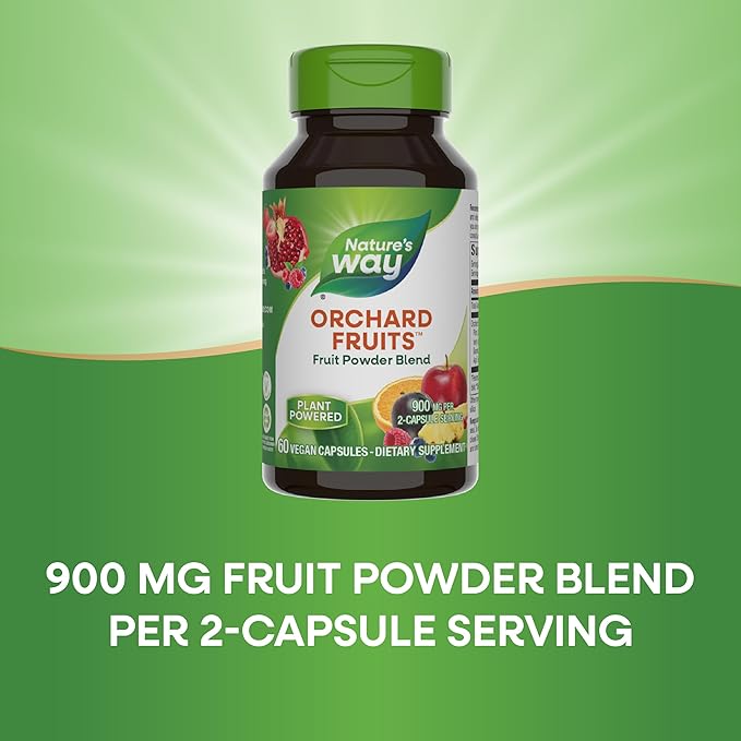 Nature's Way Orchard Fruits, Fruit Powder Blend, Contains 12 Different Fruits, 900mg Per 2-Capsule Serving, 60 Capsules (Packaging May Vary)