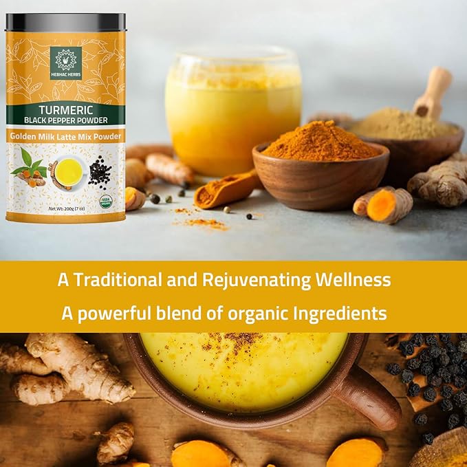 Turmeric Curcumin Powder with Black Pepper - Turmeric Latte Mix with Turmeric Curcumin, Black Pepper - Golden Milk Instant Drink Mix Powder
