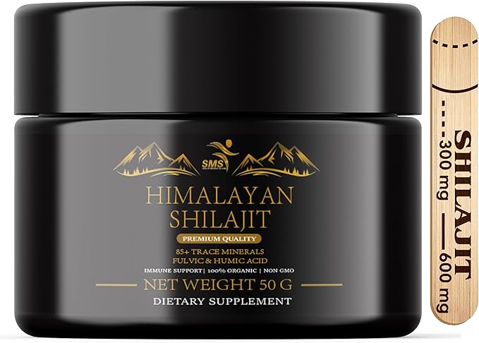 Shilajit Pure Himalayan Shilajit Resin - Gold Grade 100% Pure Shilajit with Fulvic Acid & 85+ Trace Minerals Complex for Energy & Immune Support - 50g