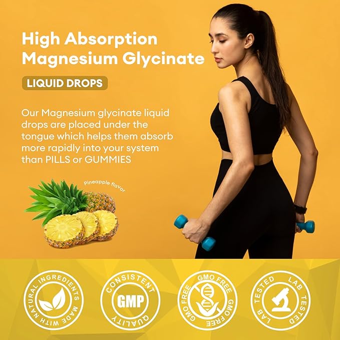 (3 Pack) Magnesium Glycinate Liquid Drops, High Absorption Magnesium Liquid with Bromelain, Vitamin B6 C D, Magnesium Supplement for Kids and Adults, Night & Muscle Support, Pineapple Flavor