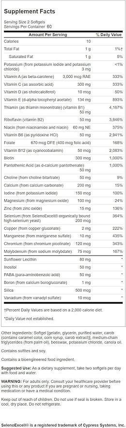 Swanson Multi Without Iron Multivitamin Health Supplement Iron-Free Formula 120 Softgels Sgels