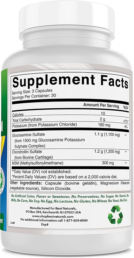Best Naturals, Glucosamine Chondroitin MSM Supplements, 2600 mg per Serving, 90 Capsules (90 Count (Pack of 1))