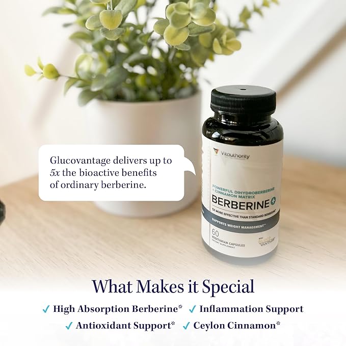 Vitauthority Berberine with Ceylon Cinnamon Supplements | High Absorption Dihydroberberine for Balance and Support | Vegan Powerful AMPk Activator & Antioxidant | 30 Servings