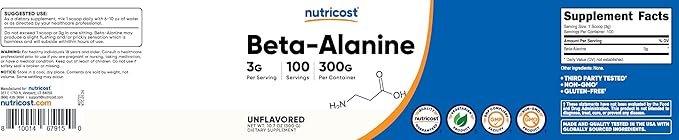 Nutricost Beta Alanine Powder 300 Grams (10.7oz) - 3 Grams Per Serving