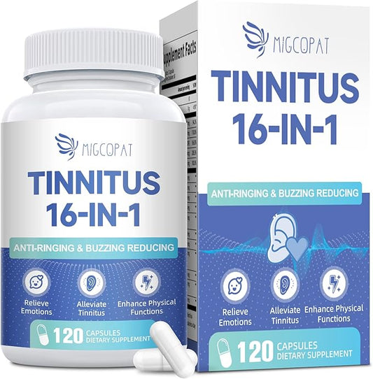 Tinnitus Relief for Ringing Ears, Tinnitus Relief Supplement with Ginkgo Biloba & Vitamin B12 | Natural Tinnitus Treatment for Reduce Ear Noise, Improve Hearing & Emotional Support - 120 Capsules